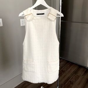 Zara Ivory Tweed Pocket Dress